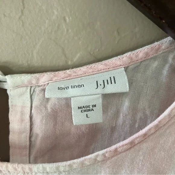 J.Jill Linen Pink/White Tablecloth Plaid Button Back Blouse Sleeveless Size L - Picture 4 of 8